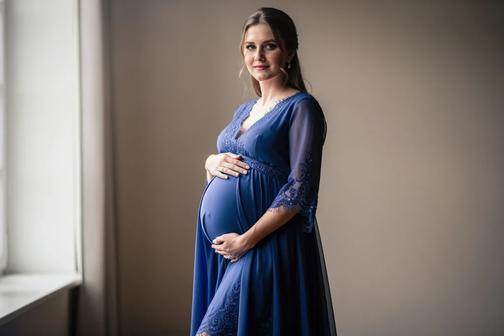 Enceinte et chic : sublimer la maternité avec une robe bleu roi de cérémonie