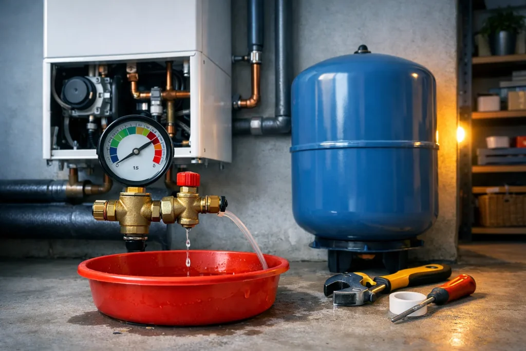 Réglage de la pression d&rsquo;une pompe à chaleur air-eau : 1,5 bar, purge et vase d&rsquo;expansion